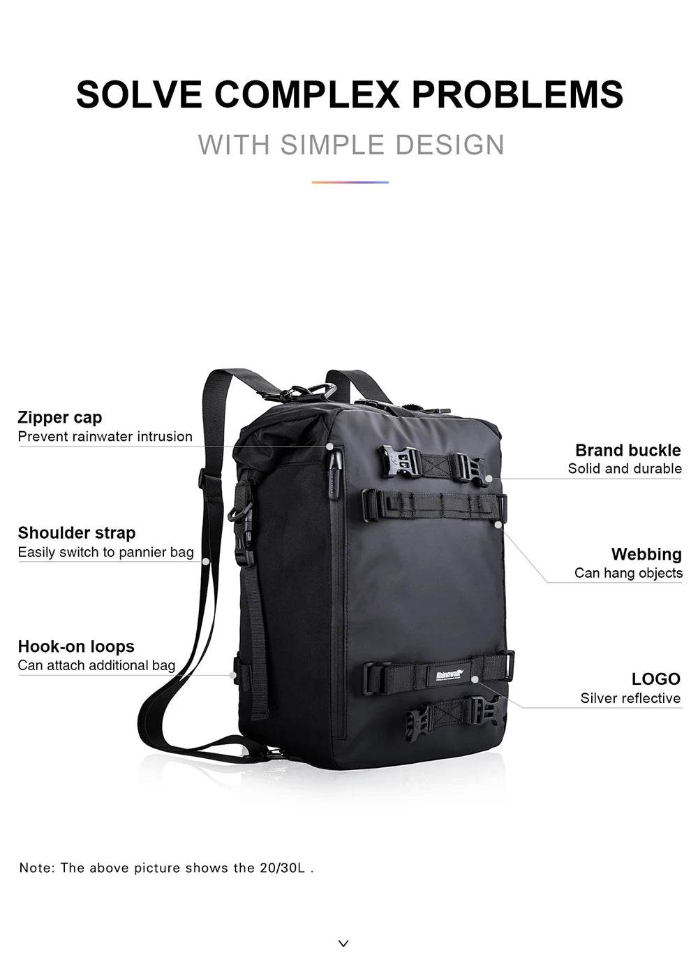 Universal Waterproof Motorcycle Back Seat Bag - 10/20/30L Multifunctional Saddle Bag & Cycling Backpack Combo - One-Sake.com