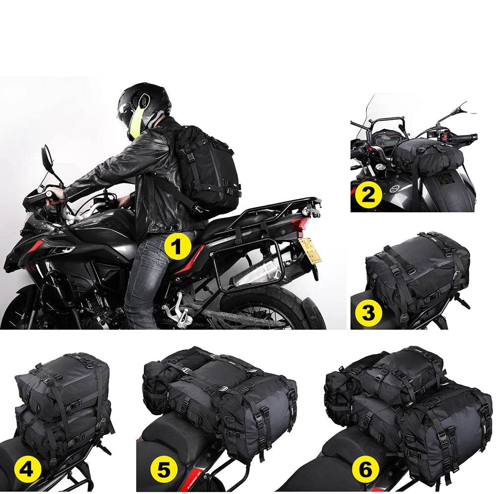 Universal Waterproof Motorcycle Back Seat Bag - 10/20/30L Multifunctional Saddle Bag & Cycling Backpack Combo - One-Sake.com