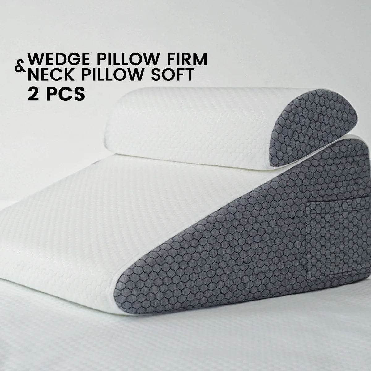 2 Pcs Memory Foam Bed Wedge Pillow/Neck Pillow For Back, Leg, And Knee - Triangle Pillow With Removable Cover - One-Sake.com