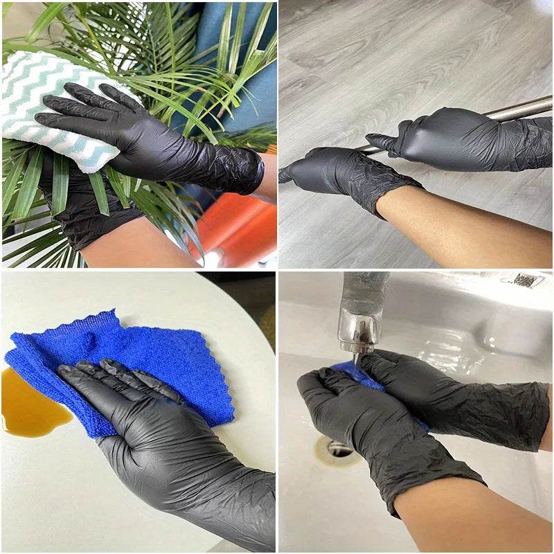 100/50/20PCS Black Nitrile Gloves Thickened Disposable Gloves for Cleaning Hairdressing Waterproof Dishwashing Tattoo Gloves - One-Sake.com