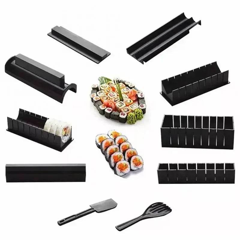 10-Piece Sushi Making Kit – DIY Rice Ball & Roll Mold for Heart, Square & Round Shapes - One-Sake.com
