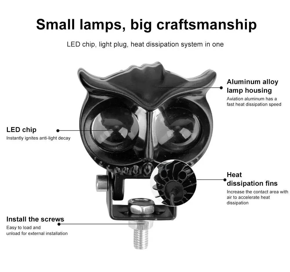 2PCS Owl-Design Motorcycle Headlights – Dual Color LED Fog Lamps with 4 Modes for Enhanced Visibility - One-Sake.com