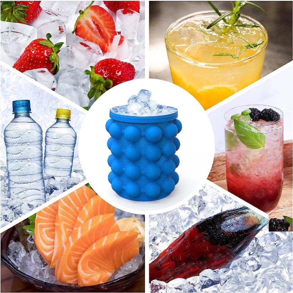 2-in-1 Large Silicone Ice Cube Mold – Portable Ice Bucket for Whiskey, Beer & Frozen Drinks - One-Sake.com