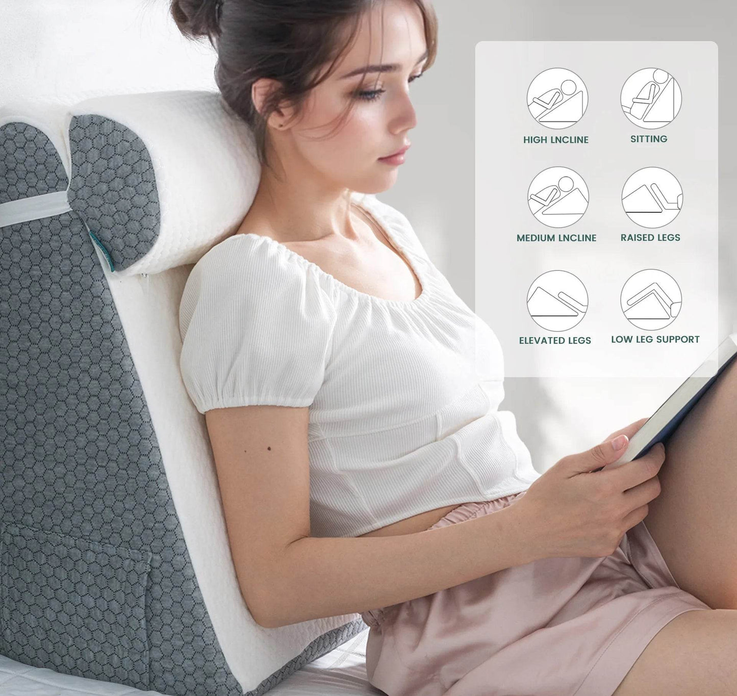2 Pcs Memory Foam Bed Wedge Pillow/Neck Pillow For Back, Leg, And Knee - Triangle Pillow With Removable Cover - One-Sake.com