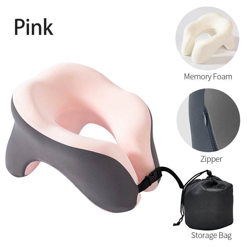 Travel Neck Pillow Memory Foam U-shaped Pillow Snail Style Travel Neck Support Portable Adjustable Soft Noon Break Sleep Pillows - One-Sake.com