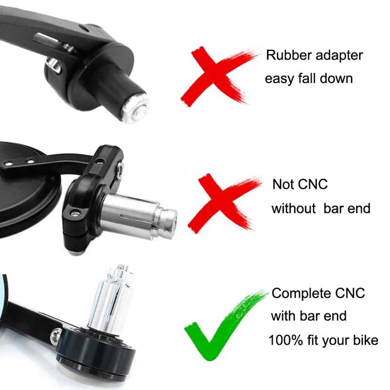 Retro CNC Bar End Mirrors for Royal Enfield Bullet, Meteor, Classic 350/500 & Interceptor 650 - Stylish Handlebar Rearview Mirrors - One-Sake.com