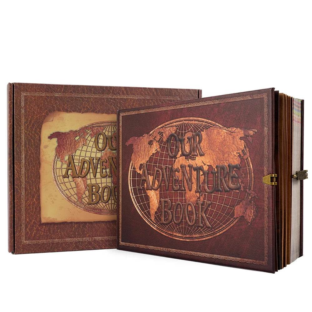 180-Page DIY Travel Photo Album Scrapbook – Leather-Bound 'Our Adventure Book' for Wedding, Anniversary & Family Memories | Thick Kraft Paper with 3D Embossed Cover - One-Sake.com