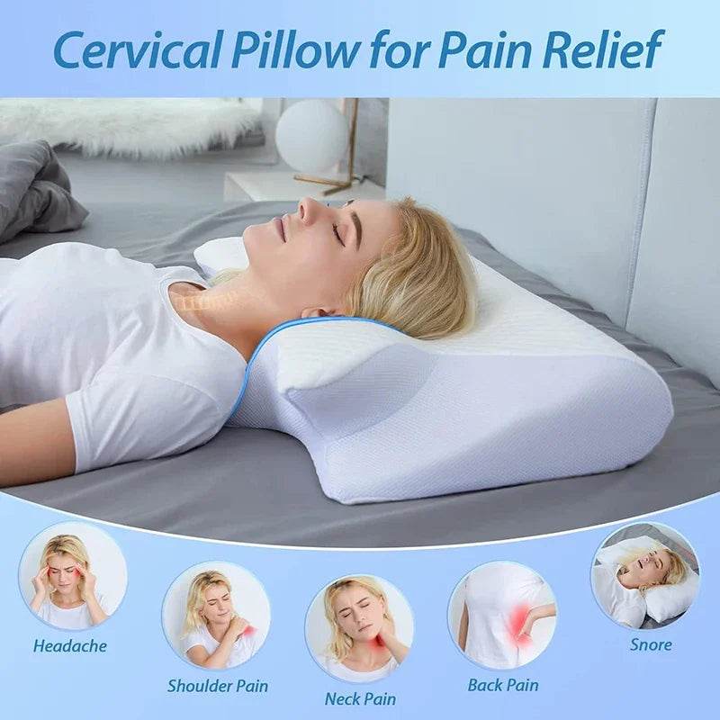 New Memory Foam Cervical Pillow, 2 in 1 Ergonomic Contour Orthopedic Pillow for Neck Pain, Contoured Support Pillows,Neck Pillow - One-Sake.com