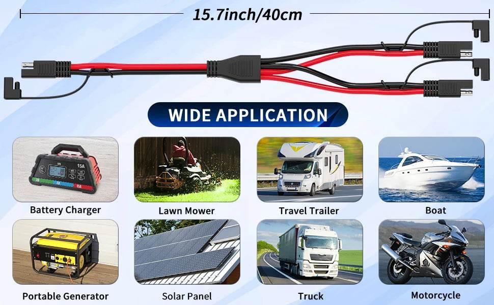 Anchtek 10AWG SAE Extension Cable - 1 to 2 SAE Adapter for Solar Panel & Battery Charger, Durable DC Power Automotive Cable - One-Sake.com