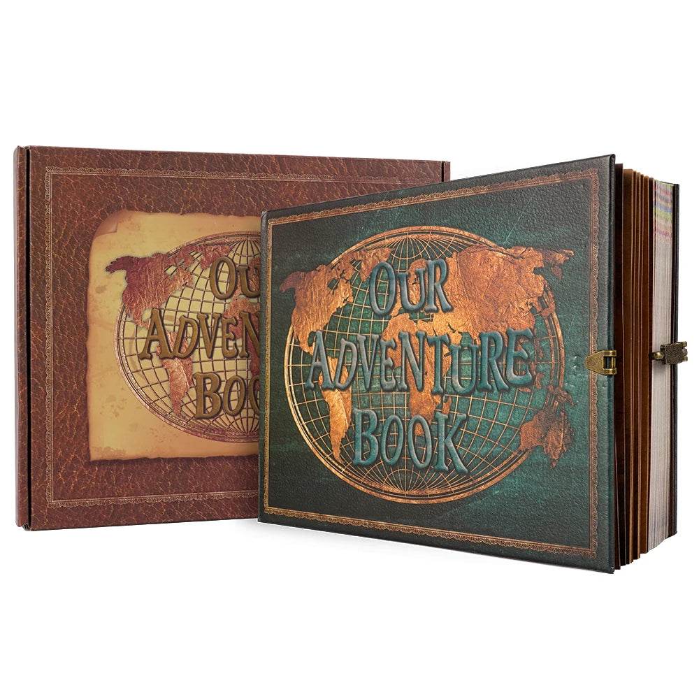 180-Page DIY Travel Photo Album Scrapbook – Leather-Bound 'Our Adventure Book' for Wedding, Anniversary & Family Memories | Thick Kraft Paper with 3D Embossed Cover - One-Sake.com
