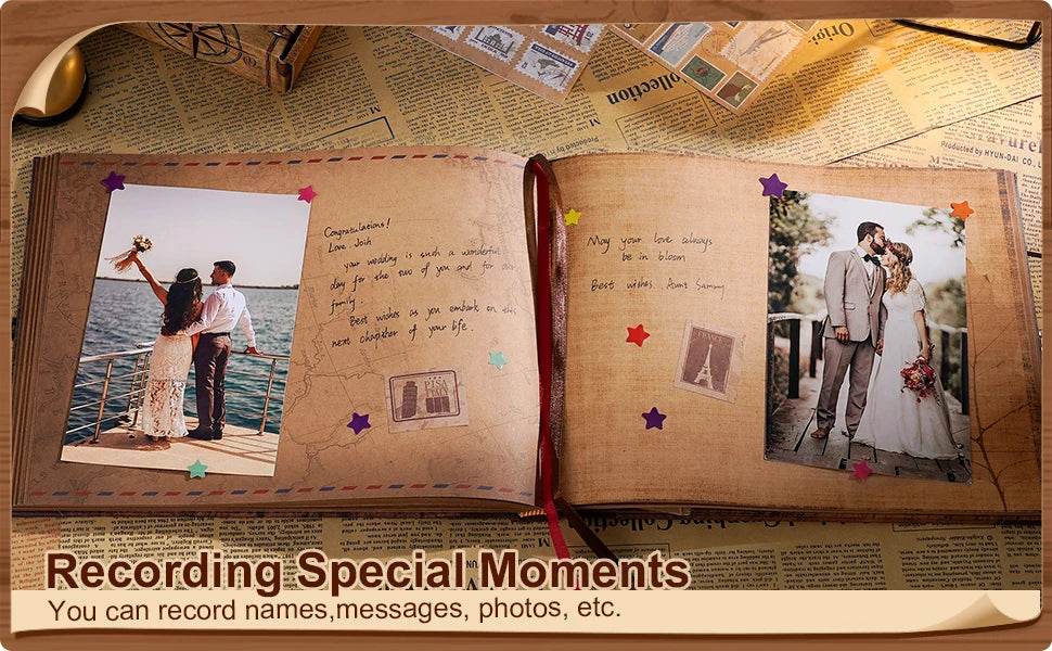 124-Page DIY Handmade Photo Album Scrapbook Kit – Retro Kraft Guest Book for Wedding, Anniversary & Travel Memories | Includes Gift Box, Stickers & Storage Pocket - One-Sake.com