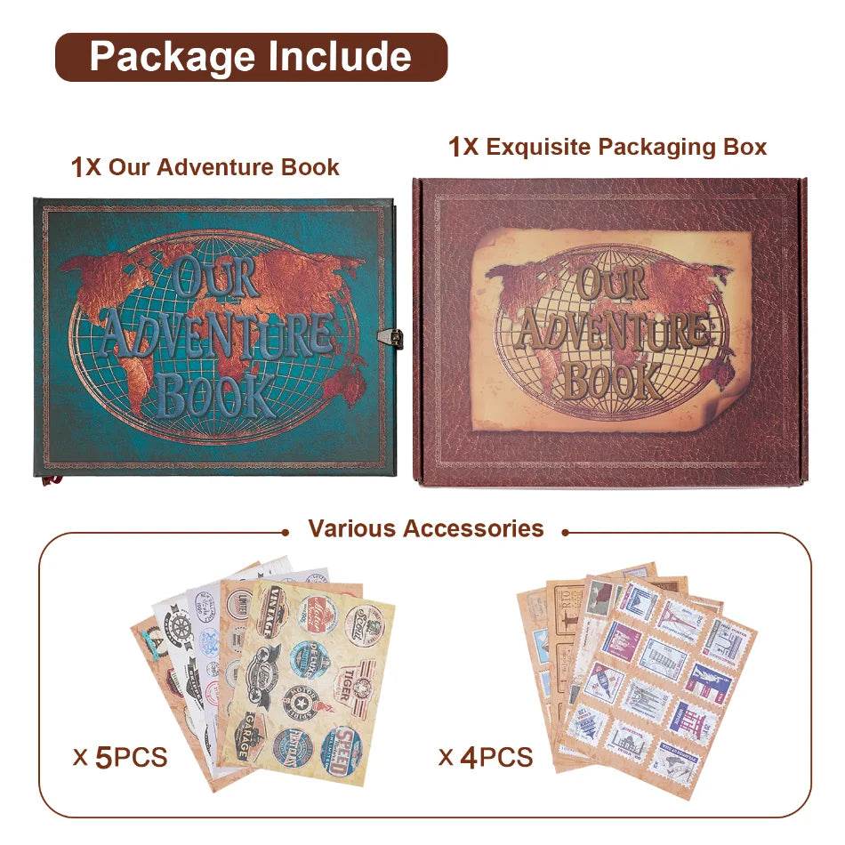 180-Page DIY Travel Photo Album Scrapbook – Leather-Bound 'Our Adventure Book' for Wedding, Anniversary & Family Memories | Thick Kraft Paper with 3D Embossed Cover - One-Sake.com