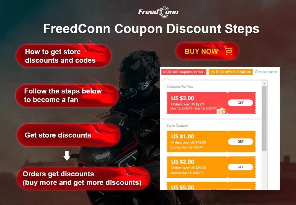 FreedConn Bluetooth Motorcycle Intercom - Wireless Helmet Headset with LCD Screen, FM Radio & Earphone for Riders - One-Sake.com