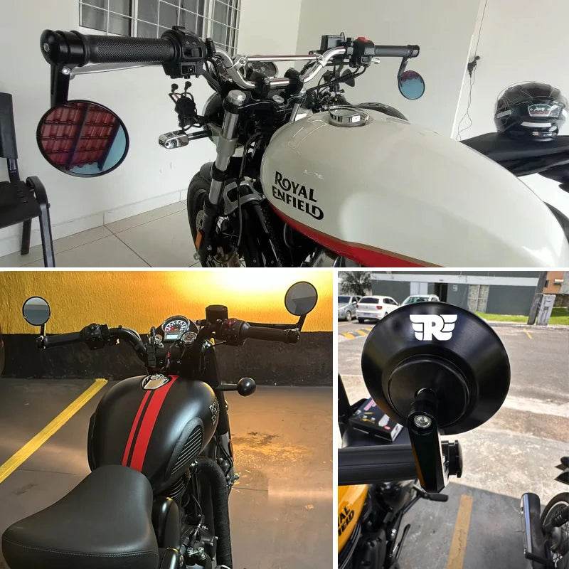 Retro CNC Bar End Mirrors for Royal Enfield Bullet, Meteor, Classic 350/500 & Interceptor 650 - Stylish Handlebar Rearview Mirrors - One-Sake.com