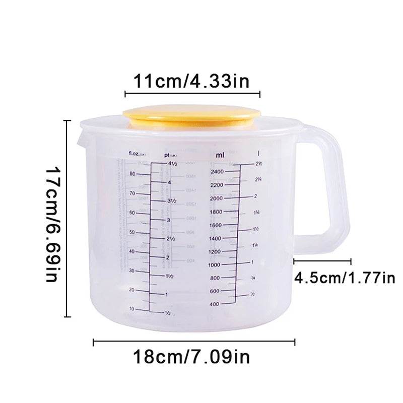 2.5L Large Capacity Measuring Mixing Bowl with Lid – Transparent Kitchen Tool for Baking & Cooking - One-Sake.com
