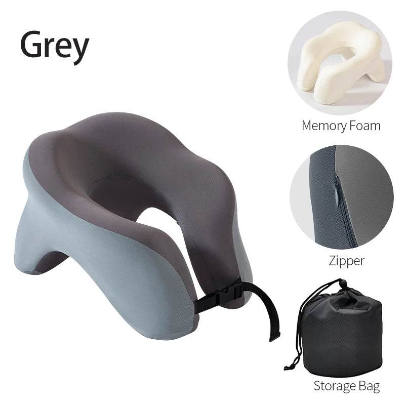 Travel Neck Pillow Memory Foam U-shaped Pillow Snail Style Travel Neck Support Portable Adjustable Soft Noon Break Sleep Pillows - One-Sake.com