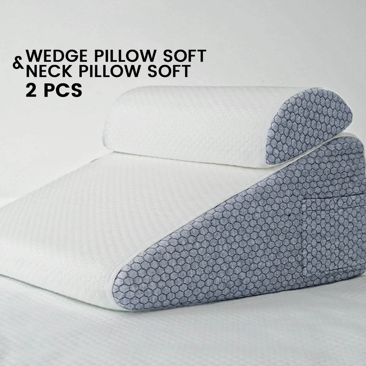 2 Pcs Memory Foam Bed Wedge Pillow/Neck Pillow For Back, Leg, And Knee - Triangle Pillow With Removable Cover - One-Sake.com