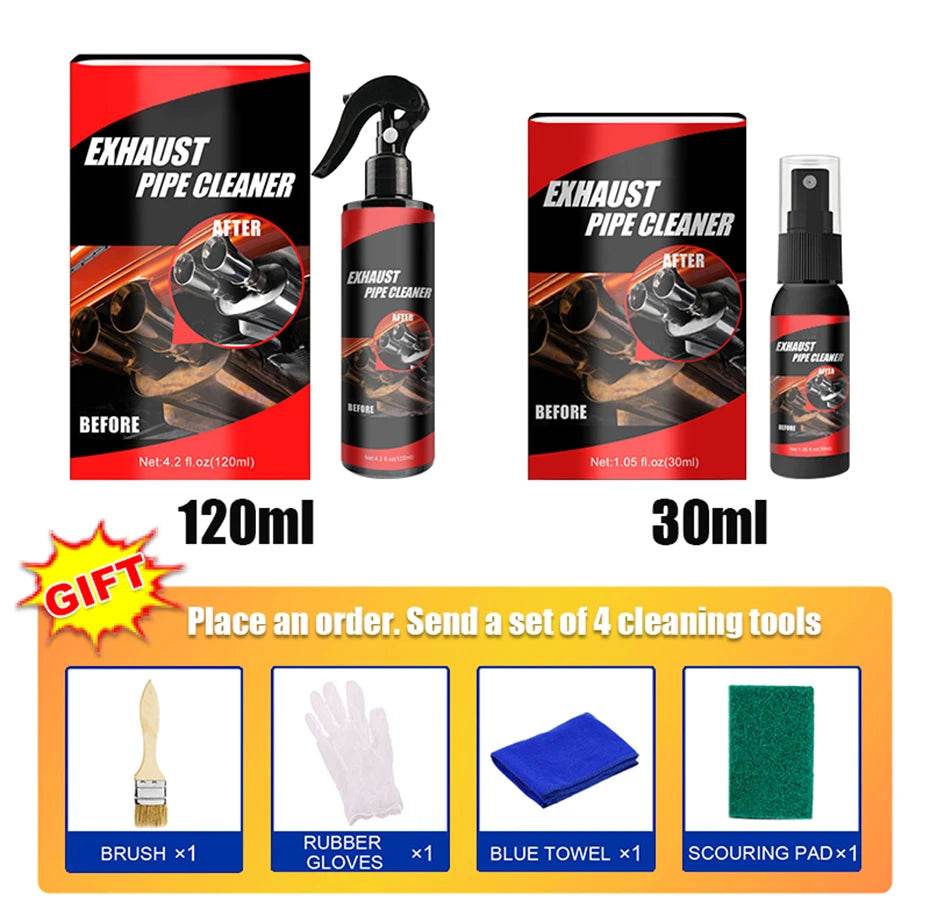 SEAMETAL Exhaust Pipe Cleaner & Rust Remover Kit – 30/120ml Motorcycle/Car Chrome Shine Restorer with Gloves, Brush & Sponge | Non-Damaging Formula for Exhaust Maintenance - One-Sake.com