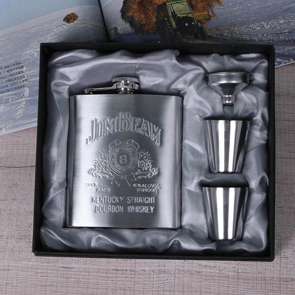 8oz Stainless Steel Hip Flask Set with Cups – Perfect Gift for Weddings, Parties & Special Occasions - One-Sake.com