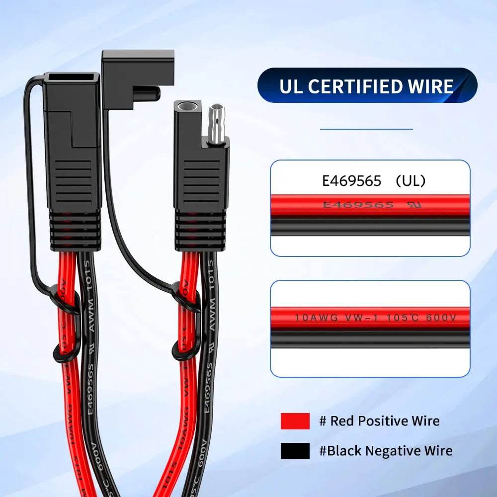 Anchtek 10AWG SAE Extension Cable - 1 to 2 SAE Adapter for Solar Panel & Battery Charger, Durable DC Power Automotive Cable - One-Sake.com