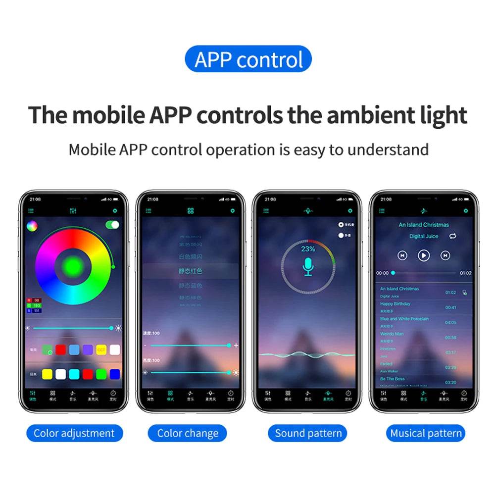 RGB APP-Controlled LED Motorcycle & Car Atmosphere Light Strip - 12V Waterproof Sound-Activated Foot Lamp for Moto Decoration - One-Sake.com