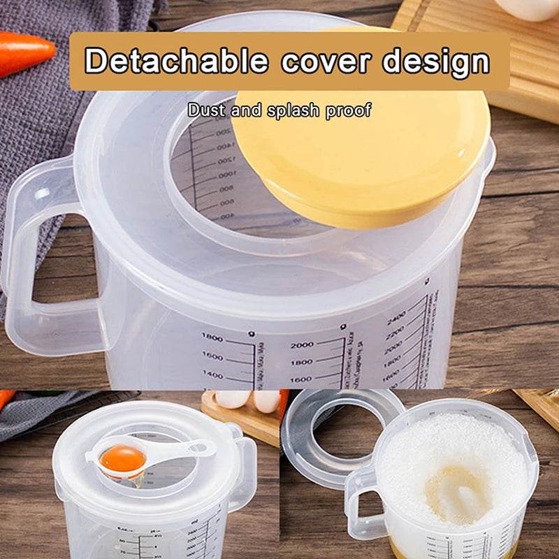 2.5L Large Capacity Measuring Mixing Bowl with Lid – Transparent Kitchen Tool for Baking & Cooking - One-Sake.com