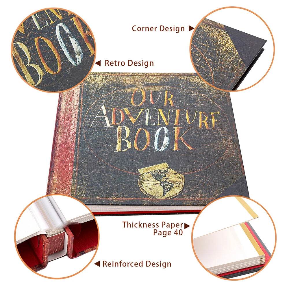 13x11 Inch DIY Handmade Photo Album Scrapbook – Retro Kraft 'Our Adventure Book' for Wedding, Anniversary & Valentine Memories | 40-Page Thick Paper with Rope Binder & Gift Box - One-Sake.com