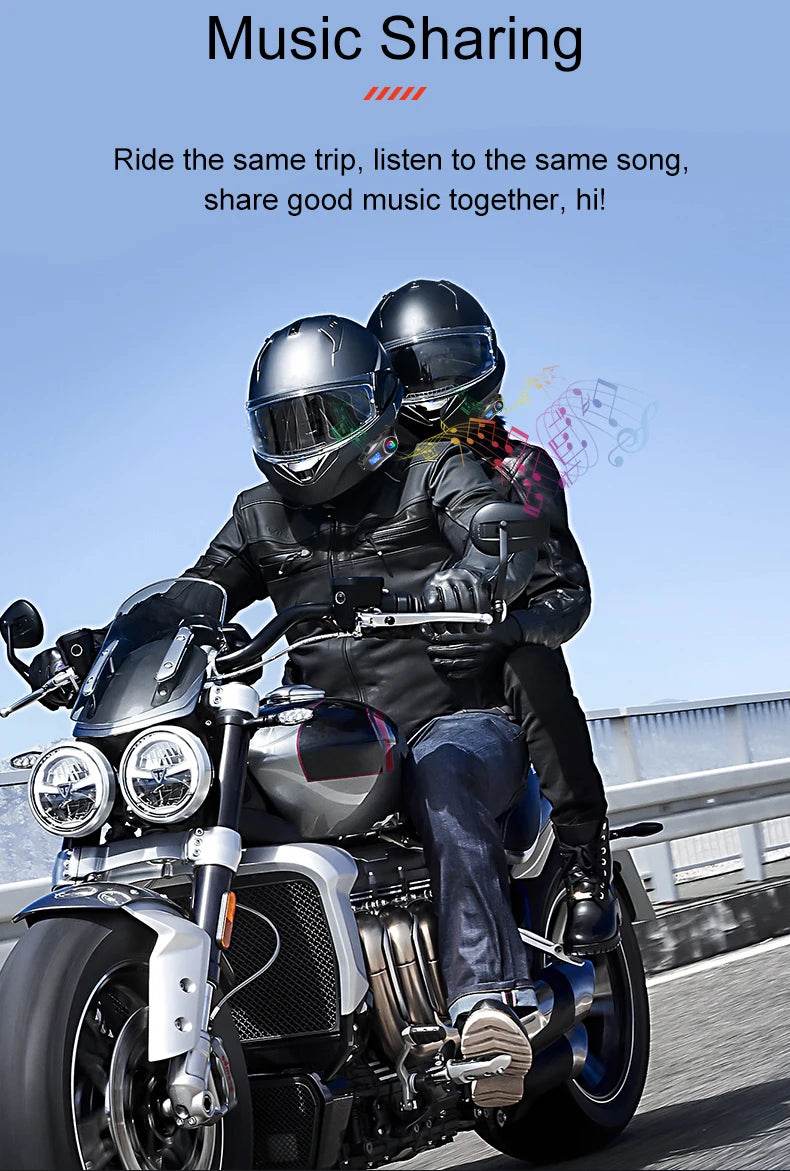 Q58 Max Bluetooth Helmet Intercom - 500M Range, IP65 Waterproof, Music Sharing & Advanced Features - One-Sake.com
