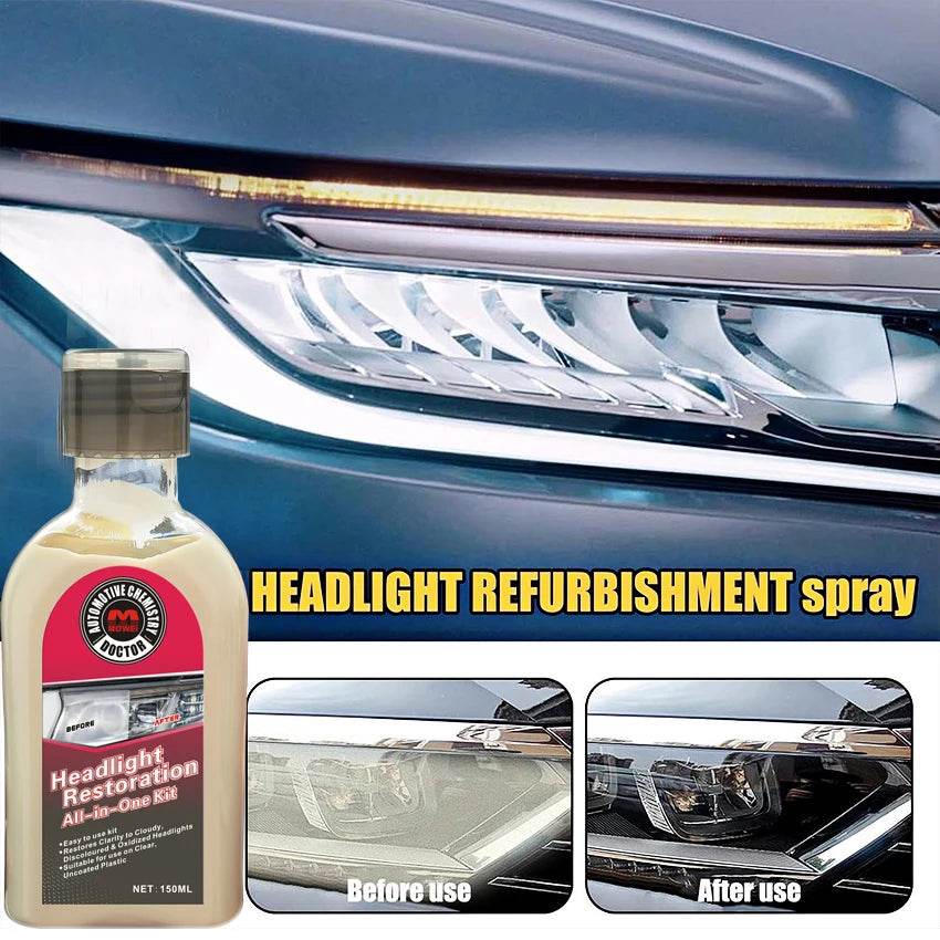 Car Headlight Repair Fluid – Oxidation Remover & Crystal Clarity Enhancer for Yellowed, Scratched, Foggy Headlights [Restoration Kit for Auto Glass & Vehicle Lighting Maintenance - One-Sake.com