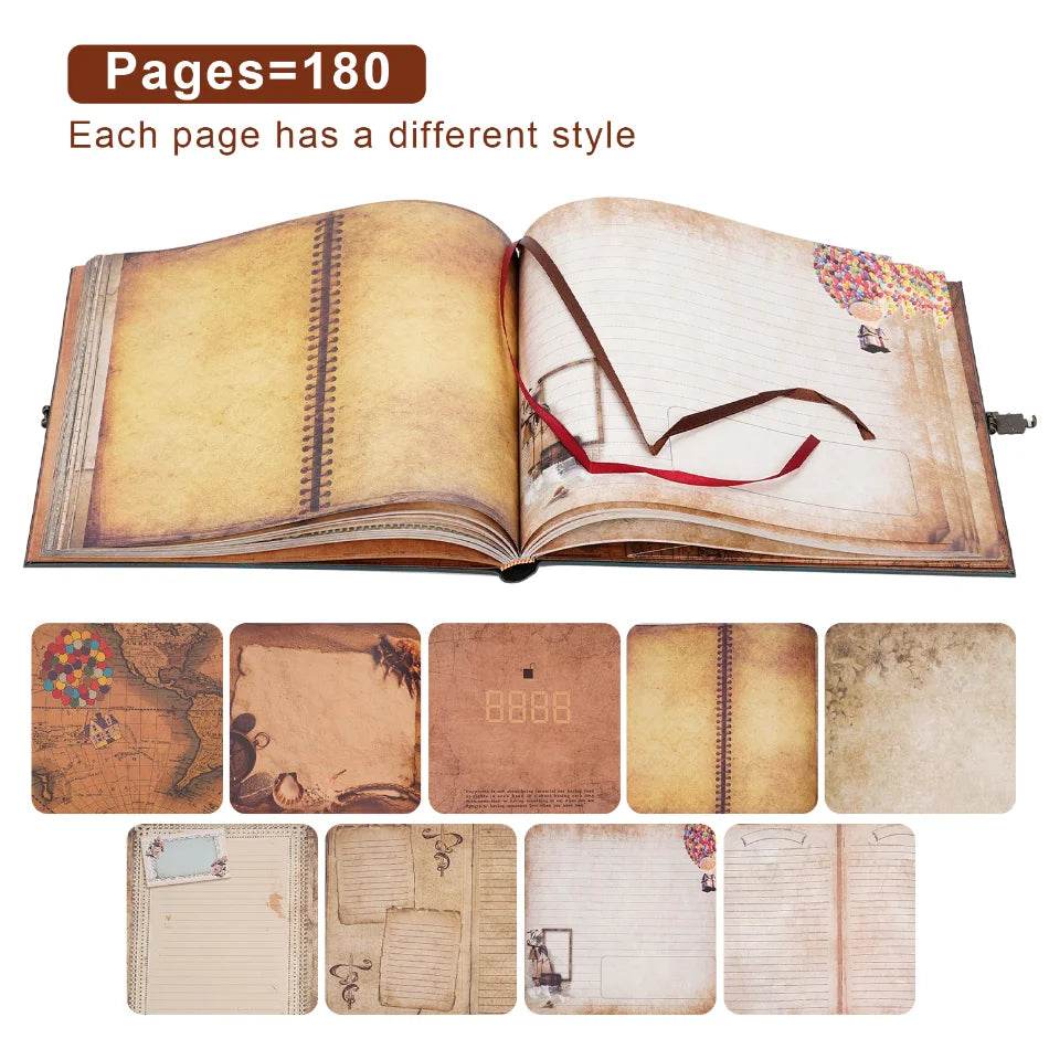 180-Page DIY Travel Photo Album Scrapbook – Leather-Bound 'Our Adventure Book' for Wedding, Anniversary & Family Memories | Thick Kraft Paper with 3D Embossed Cover - One-Sake.com