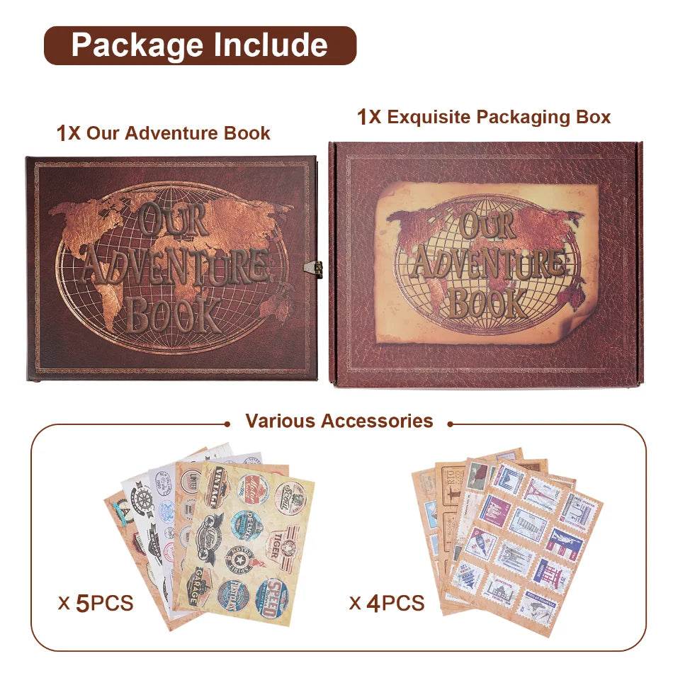 180-Page DIY Travel Photo Album Scrapbook – Leather-Bound 'Our Adventure Book' for Wedding, Anniversary & Family Memories | Thick Kraft Paper with 3D Embossed Cover - One-Sake.com