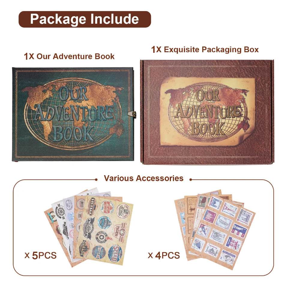 180-Page DIY Travel Photo Album Scrapbook – Leather-Bound 'Our Adventure Book' for Wedding, Anniversary & Family Memories | Thick Kraft Paper with 3D Embossed Cover - One-Sake.com