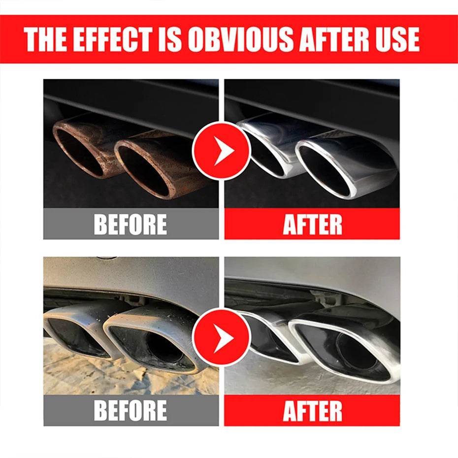 SEAMETAL Exhaust Pipe Cleaner & Rust Remover Kit – 30/120ml Motorcycle/Car Chrome Shine Restorer with Gloves, Brush & Sponge | Non-Damaging Formula for Exhaust Maintenance - One-Sake.com