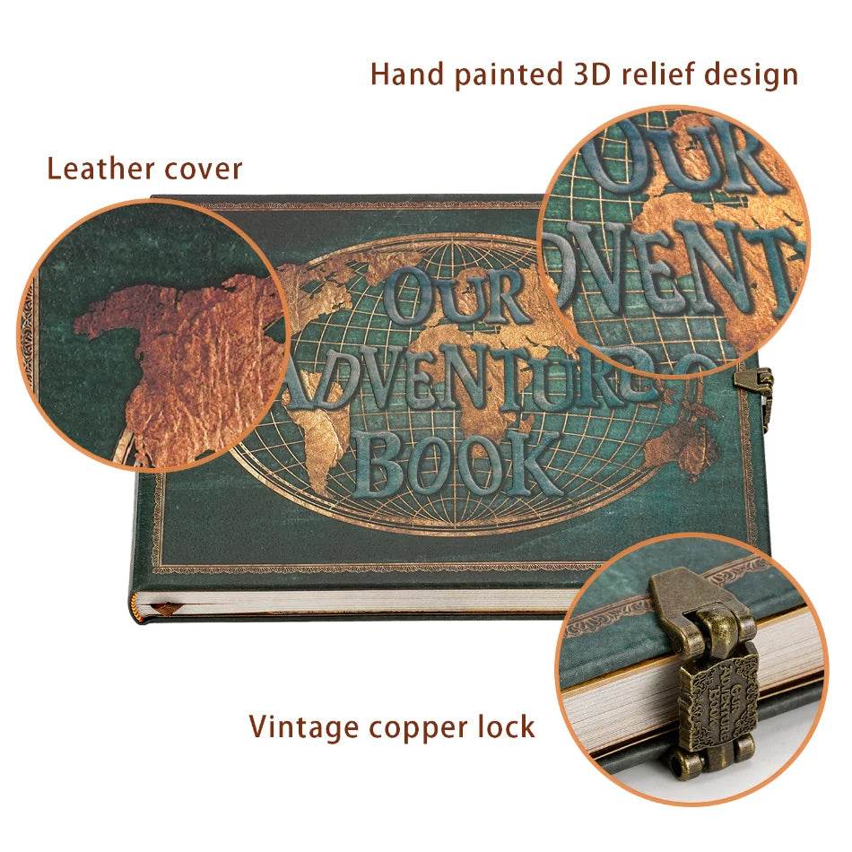 180-Page DIY Travel Photo Album Scrapbook – Leather-Bound 'Our Adventure Book' for Wedding, Anniversary & Family Memories | Thick Kraft Paper with 3D Embossed Cover - One-Sake.com