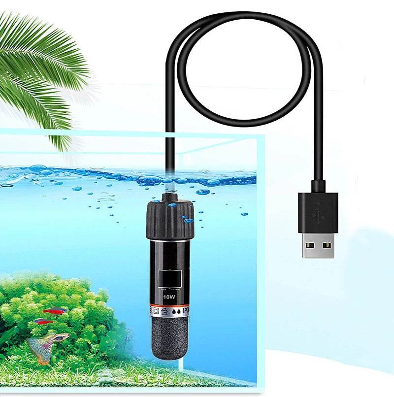 USB Mini Aquarium Heating Rod – 10W 26°C Submersible Thermostat Heater for Small Fish Tanks & Pet Water Dispensers [Quartz Explosion-Proof Design | 5V2A Power Supply | 1.2m Cable - One-Sake.com
