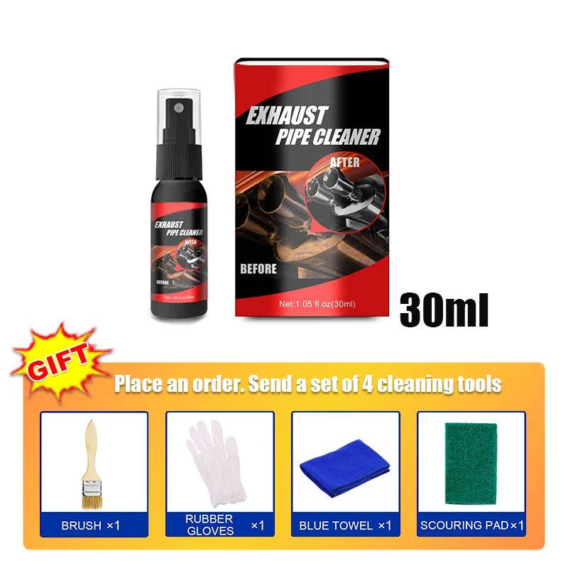 SEAMETAL Exhaust Pipe Cleaner & Rust Remover Kit – 30/120ml Motorcycle/Car Chrome Shine Restorer with Gloves, Brush & Sponge | Non-Damaging Formula for Exhaust Maintenance - One-Sake.com