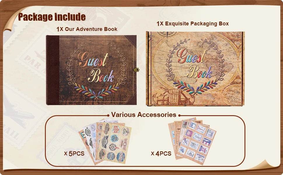 124-Page DIY Handmade Photo Album Scrapbook Kit – Retro Kraft Guest Book for Wedding, Anniversary & Travel Memories | Includes Gift Box, Stickers & Storage Pocket - One-Sake.com