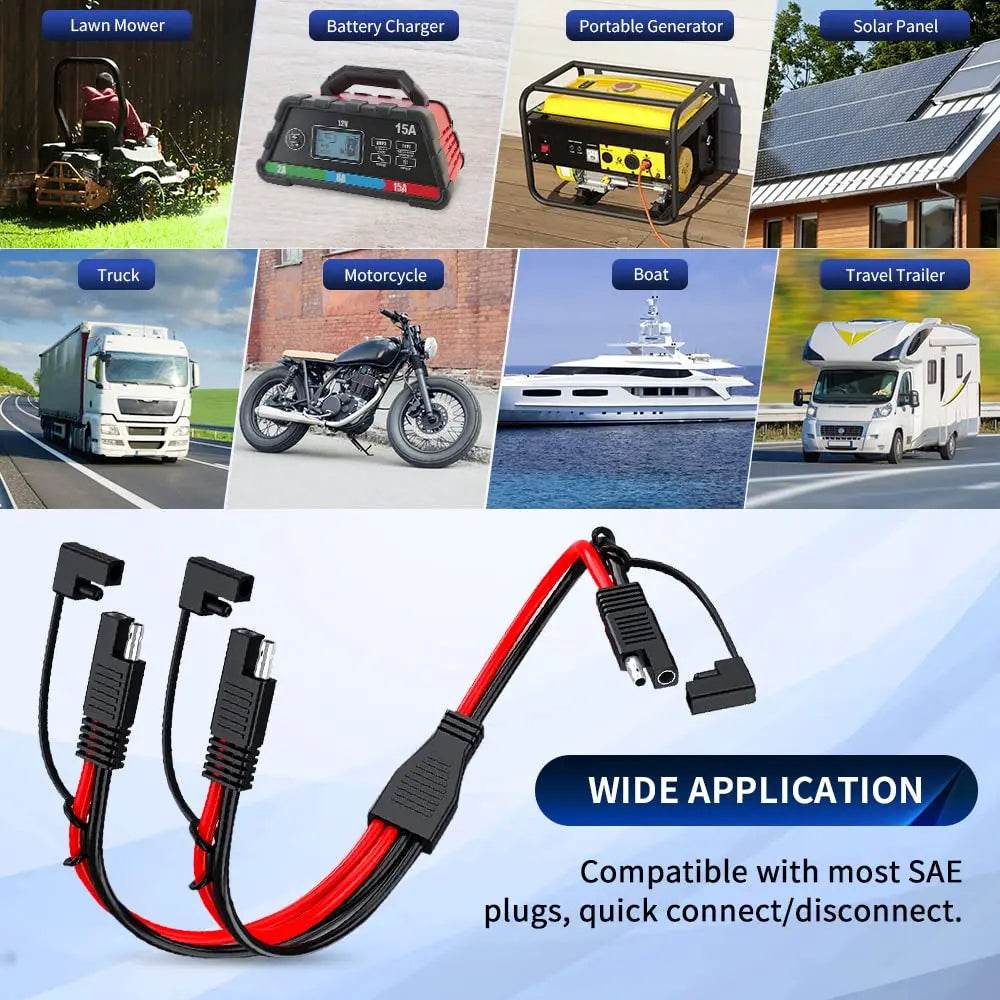 Anchtek 10AWG SAE Extension Cable - 1 to 2 SAE Adapter for Solar Panel & Battery Charger, Durable DC Power Automotive Cable - One-Sake.com