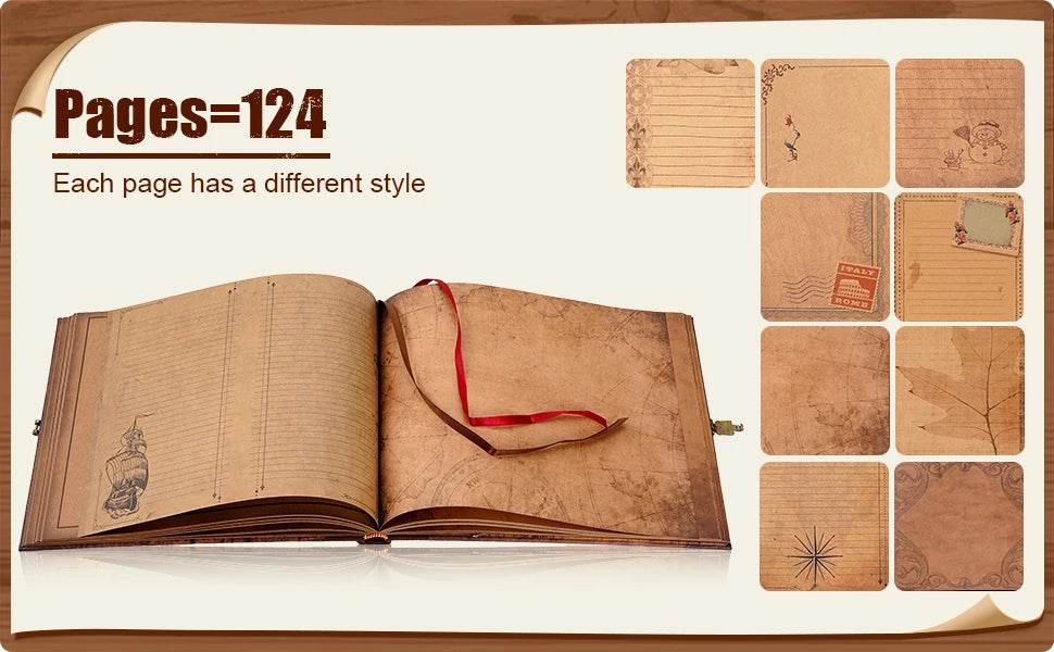 124-Page DIY Handmade Photo Album Scrapbook Kit – Retro Kraft Guest Book for Wedding, Anniversary & Travel Memories | Includes Gift Box, Stickers & Storage Pocket - One-Sake.com