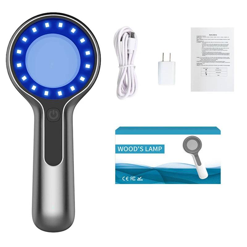 NEW DW-B200 Woods Lamp Skin Analyzer – 365nm UV LED Magnifier for Vitiligo, Acne & Psoriasis Detection | Handheld UV Skin Inspection Tool with 1.5x Magnification & Rechargeable Battery - One-Sake.com