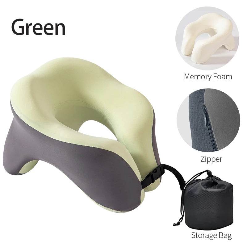Travel Neck Pillow Memory Foam U-shaped Pillow Snail Style Travel Neck Support Portable Adjustable Soft Noon Break Sleep Pillows - One-Sake.com