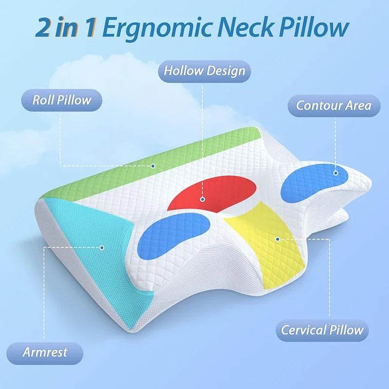 New Memory Foam Cervical Pillow, 2 in 1 Ergonomic Contour Orthopedic Pillow for Neck Pain, Contoured Support Pillows,Neck Pillow - One-Sake.com