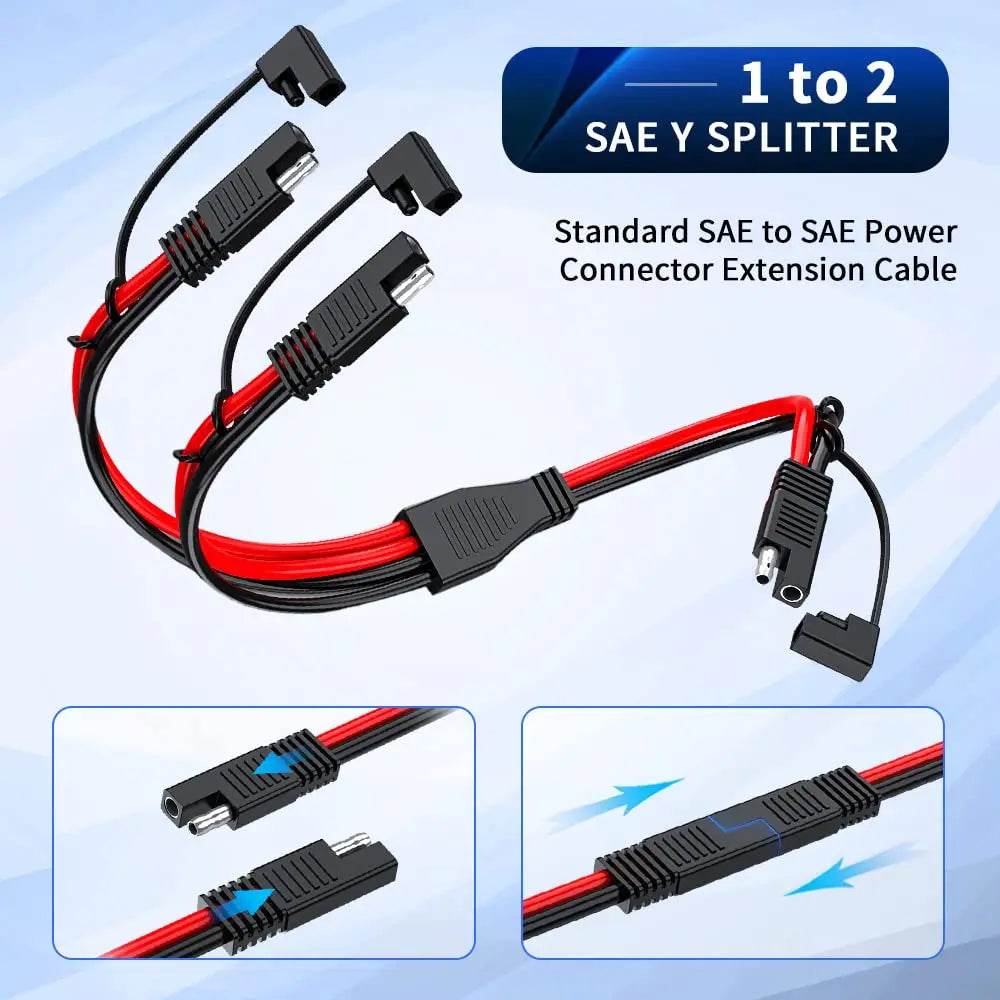 Anchtek 10AWG SAE Extension Cable - 1 to 2 SAE Adapter for Solar Panel & Battery Charger, Durable DC Power Automotive Cable - One-Sake.com