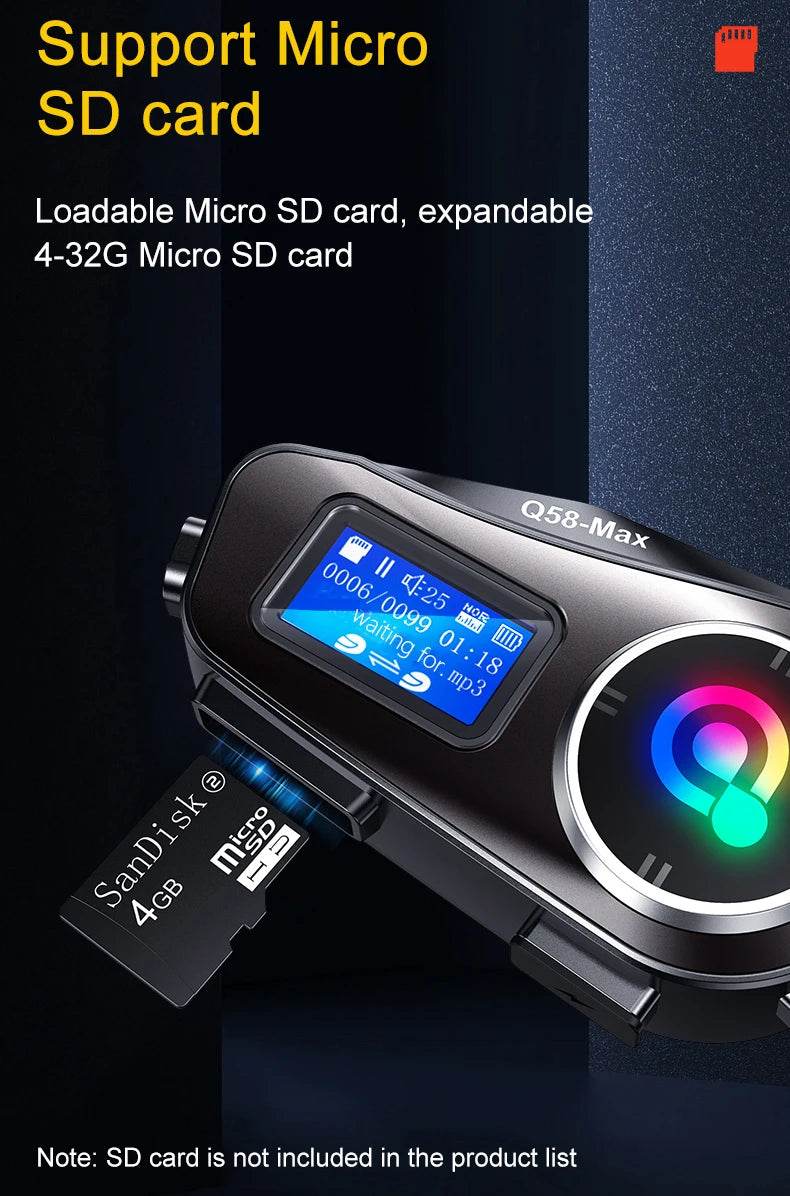 Q58 Max Bluetooth Helmet Intercom - 500M Range, IP65 Waterproof, Music Sharing & Advanced Features - One-Sake.com