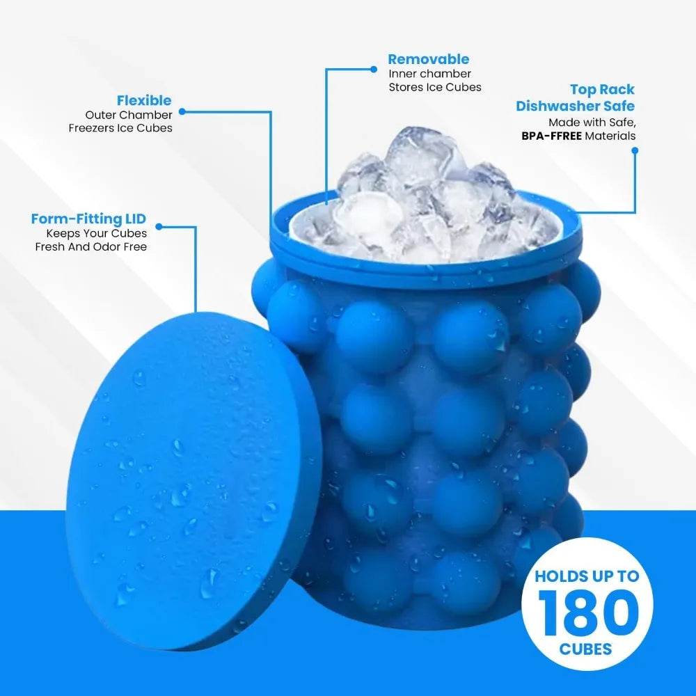 2-in-1 Large Silicone Ice Cube Mold – Portable Ice Bucket for Whiskey, Beer & Frozen Drinks - One-Sake.com