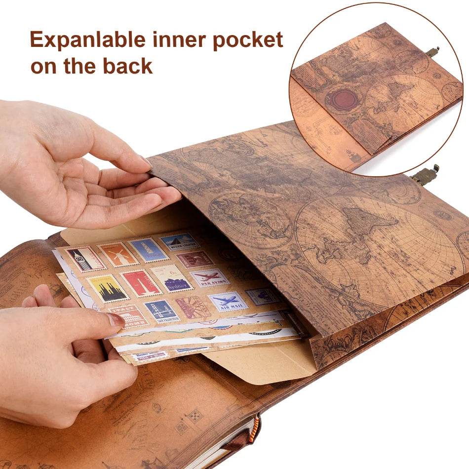 180-Page DIY Travel Photo Album Scrapbook – Leather-Bound 'Our Adventure Book' for Wedding, Anniversary & Family Memories | Thick Kraft Paper with 3D Embossed Cover - One-Sake.com