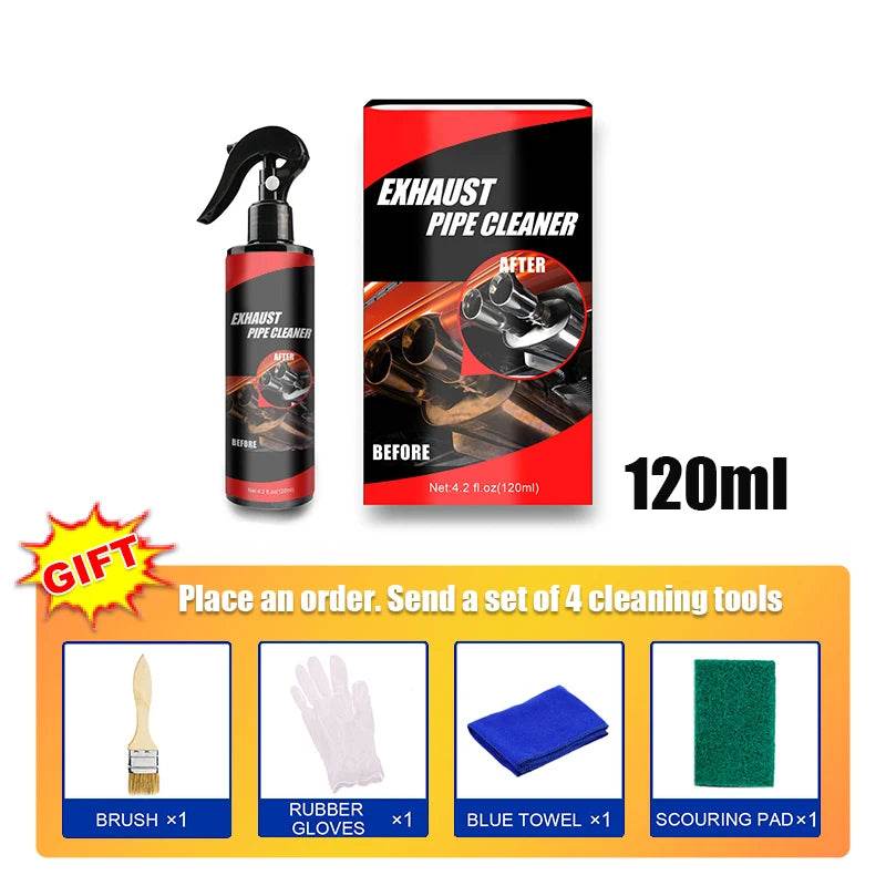 SEAMETAL Exhaust Pipe Cleaner & Rust Remover Kit – 30/120ml Motorcycle/Car Chrome Shine Restorer with Gloves, Brush & Sponge | Non-Damaging Formula for Exhaust Maintenance - One-Sake.com