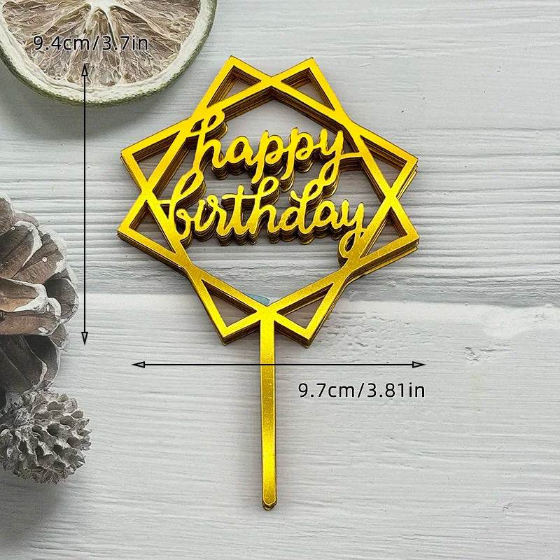 10 Pcs Acrylic Happy Birthday Cake Toppers – Pink Gold Silver Party Decorations for Kids, Adults, Baby Showers & Weddings - One-Sake.com