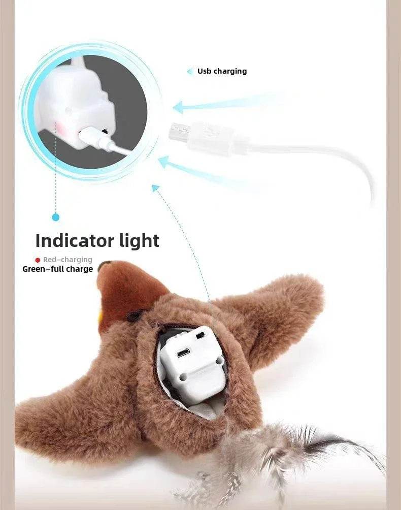 Hot Cat Interactive Toys Catnip Electric Pat Bird (with Catnip) Dog Cats Touch-Activated Squeaky Plush Toy Pet USB Rechargeable - One-Sake.com