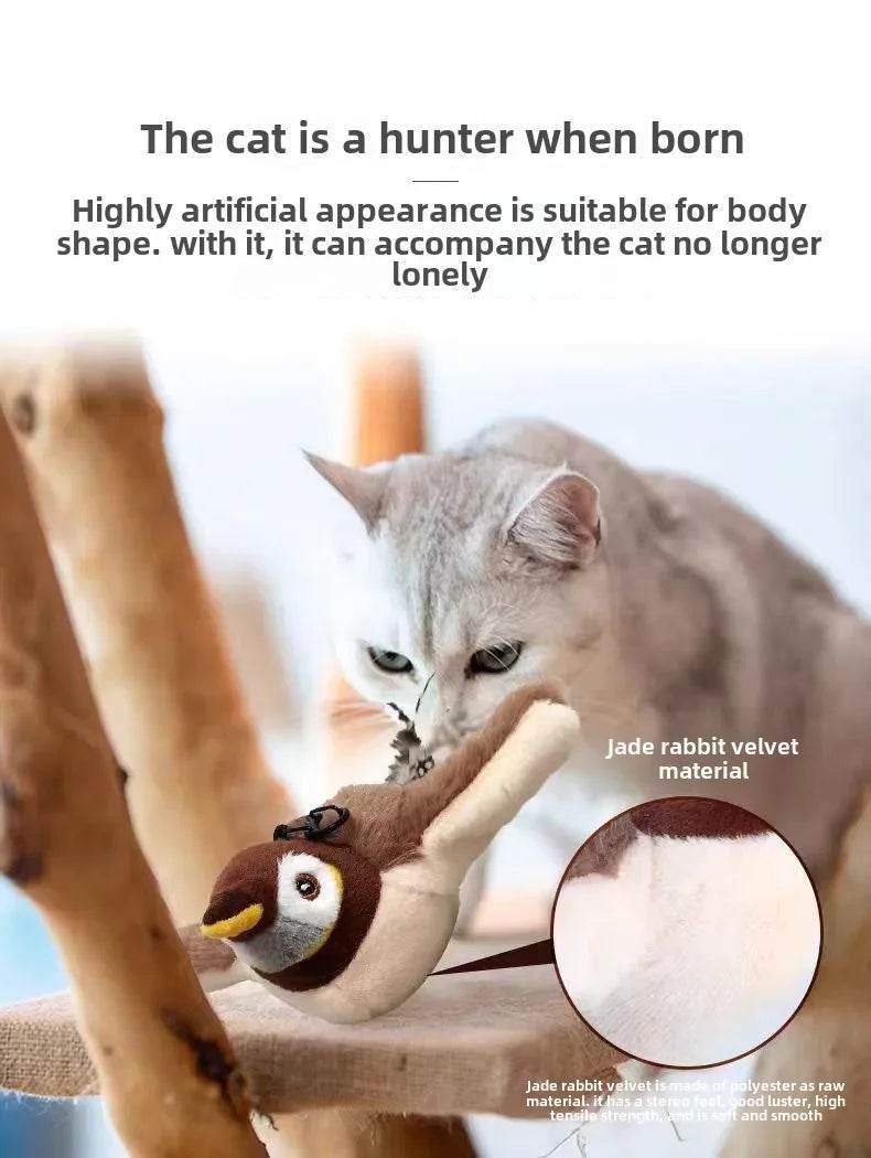 Hot Cat Interactive Toys Catnip Electric Pat Bird (with Catnip) Dog Cats Touch-Activated Squeaky Plush Toy Pet USB Rechargeable - One-Sake.com